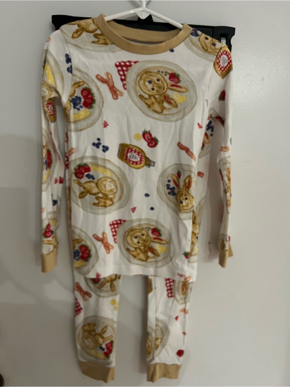Burt's Bees Kids Cream Pajama Top with Tan Trim and Multicolor Print